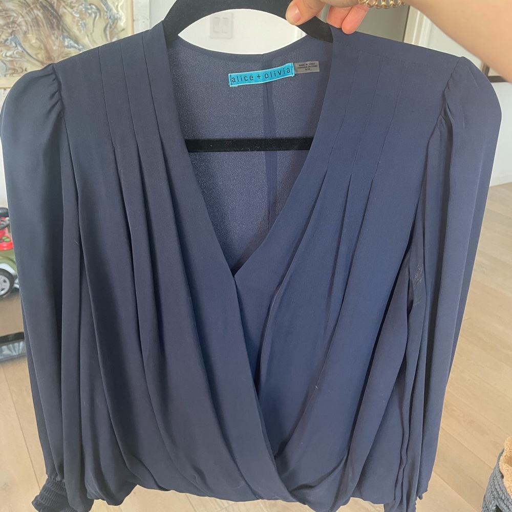 Alice and Olivia Navy Silk Blouse